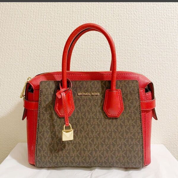 送料無料◆美品 MICHAEL KORS ショルダーバッグ ハンドバッグ◆マイケルコース レザー 2WAY レディース 赤レッド