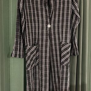 factor= チェックロングジャケット 綿100 美品
