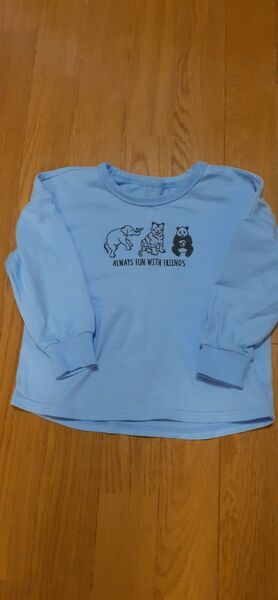 新品子供服長袖Tシャツ 水色 ゾウ トラ パンダ プリント100㌢