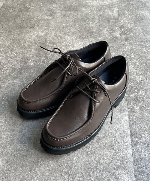 【超美品Lサイズ】CPCM(シーピーシーエム)シャークハイソールモカシンシューズ 革靴 ブラウン レザー デッキシューズ