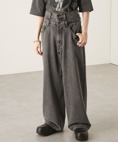 【美品 Lサイズ】Alfred Alex ダブルウエストデニムパンツ ワイドパンツ