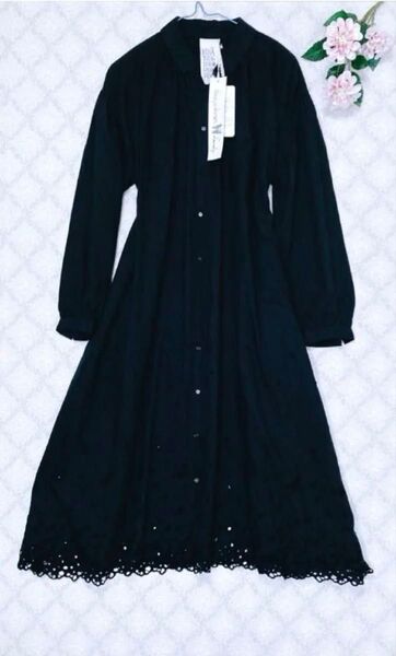★希少 未使用タグ付★ミナペルホネン ランドリー/sunny spots/ワンピース/ブラックカット刺繍レース/サイズ38/希少色