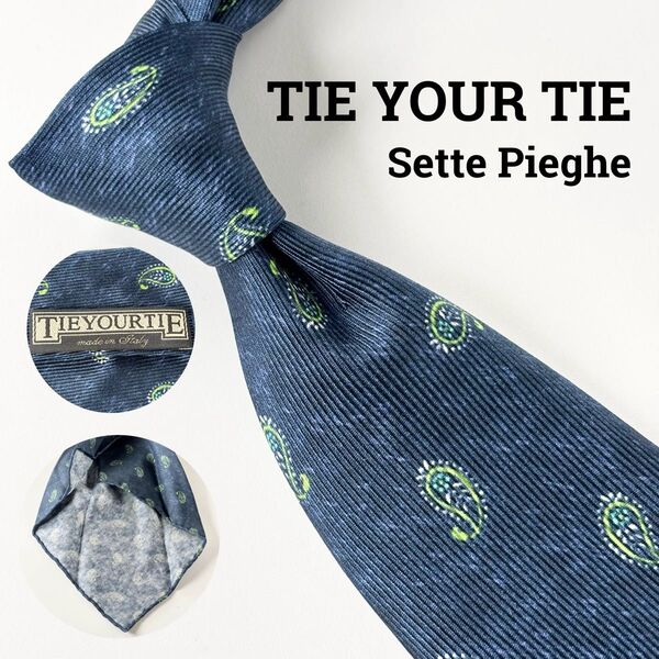 タイユアタイ(TIE YOUR TIE) セッテピエゲ 七つ折 ペイズリー柄 イタリア製 シルク ネクタイ ネイビー 紺 メンズ