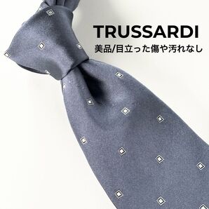 TRUSSARDI トラサルディ 美品 小紋柄 ネクタイ グレー 微光沢あり 厚手