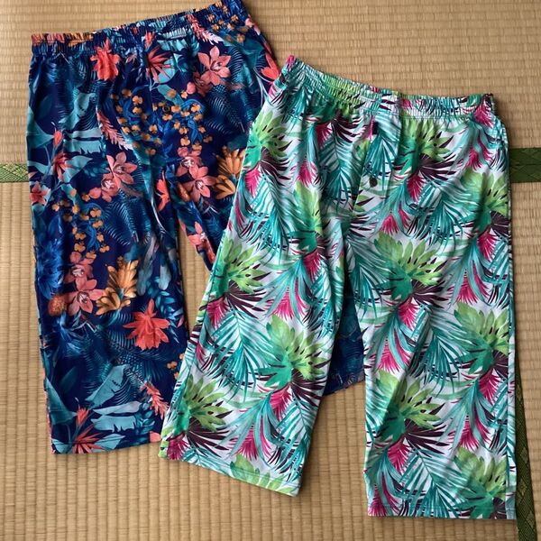 ワコール wacoal ステテコ 寝巻き メンズ Mサイズ 葉っぱ柄 花柄 パジャマパンツ ハーフパンツ ルームウェア