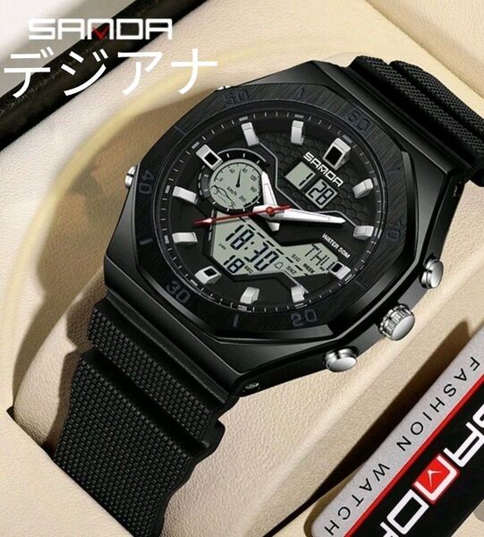 ★■ 新品 SANDA メンズ 腕時計 デジアナ