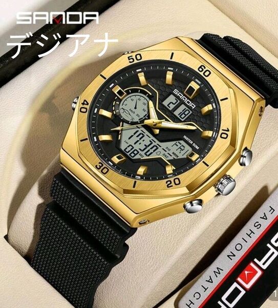★■ 新品 SANDA メンズ 腕時計 デジアナ