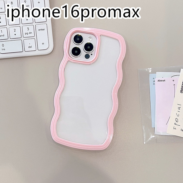 iphone16promaxケース カーバー TPU 可愛い 波型 お洒落 軽い ケース 耐衝撃高品質ピンク1c