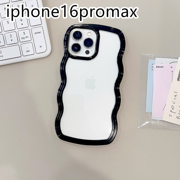 iphone16promaxケース カーバー TPU 可愛い 波型 お洒落 軽い ケース 耐衝撃高品質ブラック1b