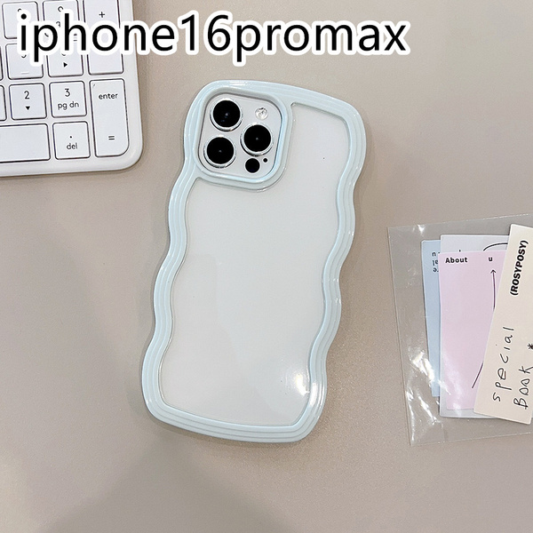 iphone16promaxケース カーバー TPU 可愛い 波型 お洒落 軽い ケース 耐衝撃高品質ブルー1cf