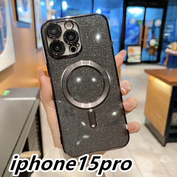 iphone15proケース TPU 軽量 お洒落 ケース 耐衝撃 無線 磁気 ワイヤレス充電 ブラック