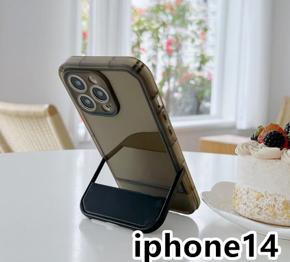iphone14ケース カーバー スタンド付き 半透明 お洒落 韓国 軽量 ケース 耐衝撃 高品質 ブラック322