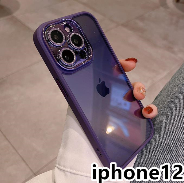 iphone12ケース カーバー レンズ保護付き 透明 お洒落 韓国 軽量 ケース 耐衝撃 高品質 紫205