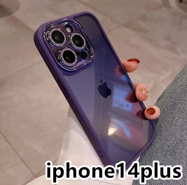 iphone14plusケース カーバー レンズ保護付き 透明 お洒落 韓国 軽量 ケース 耐衝撃 高品質 紫124