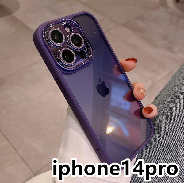 iphone14proケース カーバー レンズ保護付き 透明 お洒落 韓国 軽量 ケース 耐衝撃 高品質 紫206
