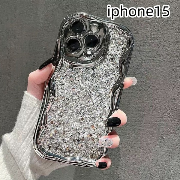 iphone15ケース カーバー キラキラ お洒落 韓国 軽量 ケース 耐衝撃 高品質 シルバーQ