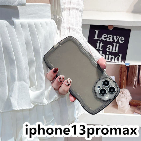 iphone13promaxケース カーバー TPU 可愛い 透明 波型花 お洒落 軽量 ケース 耐衝撃高品質ブラック85