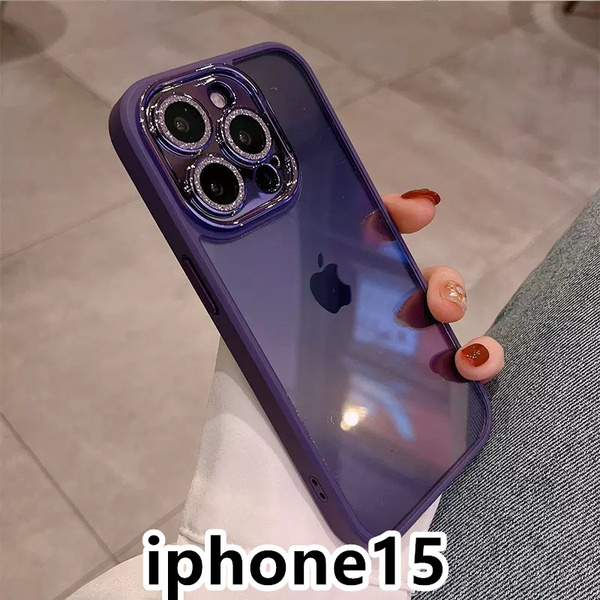iphone15ケース カーバー レンズ保護付き 透明 お洒落 韓国 軽い ケース 耐衝撃 高品質 紫123