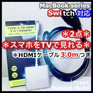 2点 Type-C 変換 アダプタ HDMI ケーブル 3.0m スマホ テレビ Switch スイッチ ドック iPadPro