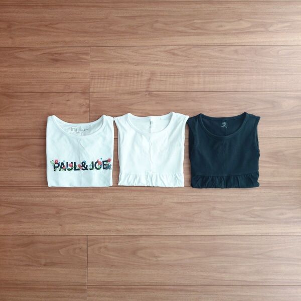 ユニクロ フレンチスリーブTシャツ ティアードタンク 白 黒 110 3枚組