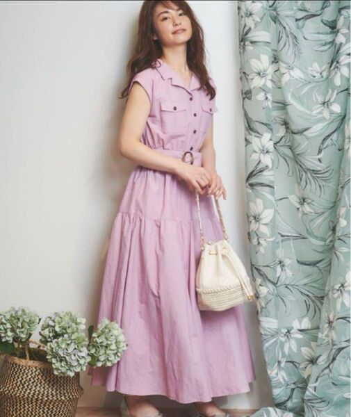 Noela サファリロングワンピース ピンク ラベンダー ワンピース 夏 半袖