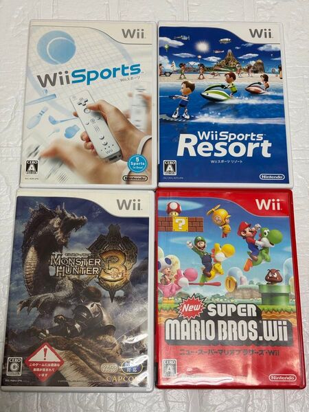 ニュースーパーマリオブラザーズ モンスターハンター3 Wii Sports Resort 4本セット ソフト モンハン スポーツ
