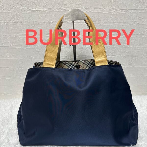 BURBERRY トートバッグ ハンドバッグ ノバチェック ナイロン 牛革レザー バーバリー 大容量 バッグ