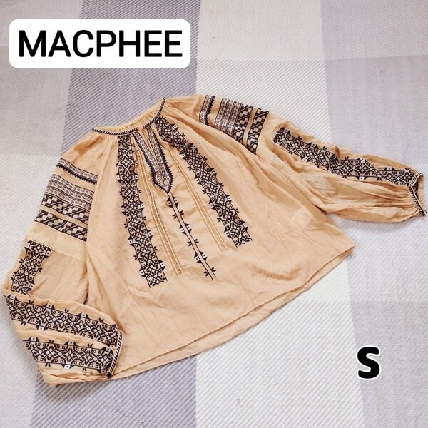 MACPHEE マカフィー 刺繍ブラウス エンブロイダリー バルーン袖 ボリューム袖 ベージュ ゆったり