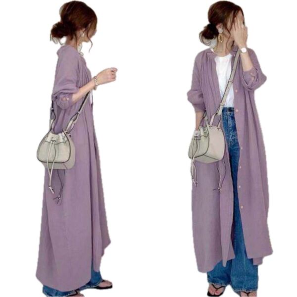 新品未使用 ラベンダー ロングシャツ ワンピース Mサイズ