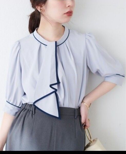 natural couture 色ボウタイ2WAY5分袖ブラウス