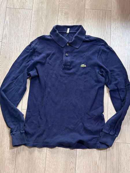 LACOSTE ラコステ 長袖ポロシャツ ネイビー(紺色)サイズM相当 ビンテージ物 フランス製 コットン100%
