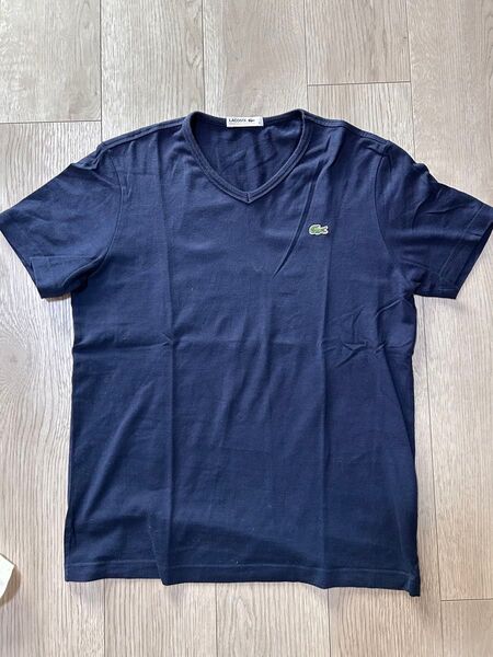 LACOSTE ラコステ VネックTシャツ ネイビー サイズM相当 日本製 美品