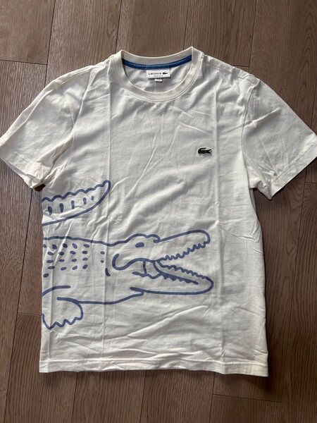 LACOSTE ラコステ Tシャツ ビッグロゴ オフホワイト サイズM相当 美品