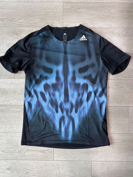 adidas adizero Tシャツ サイズM ブラック×ブルー 美品