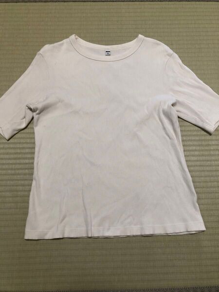 ユニクロ リブTシャツ クルーネック 半袖 ホワイト L