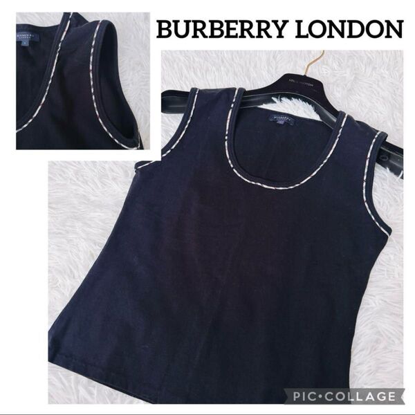 BURBERRY LONDON バーバリーロンドン カットソー ノバチェック 無地 上質 ブラック 黒 ベージュ ノースリーブ L