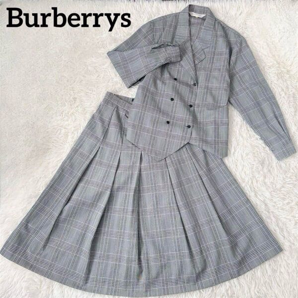 Burberrys バーバリー セットアップ ジャケット スカート チェック ダブル プリーツ プリーツ グレー 7 9 S M