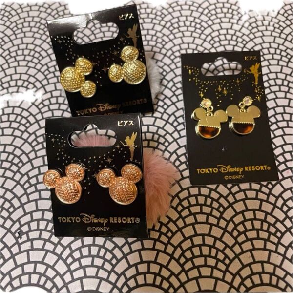 ディズニー リゾート ミッキー ピアス 3点セット ミッキーマウス ステンレスポスト アクセサリー ボタン