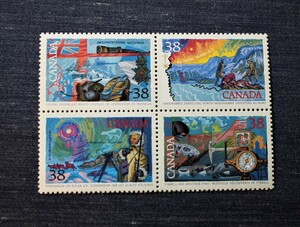 カナダ切手　北極探検家　４種ブロック　マトナビー、フランクリン、ティレル、ステファンソン　1989年