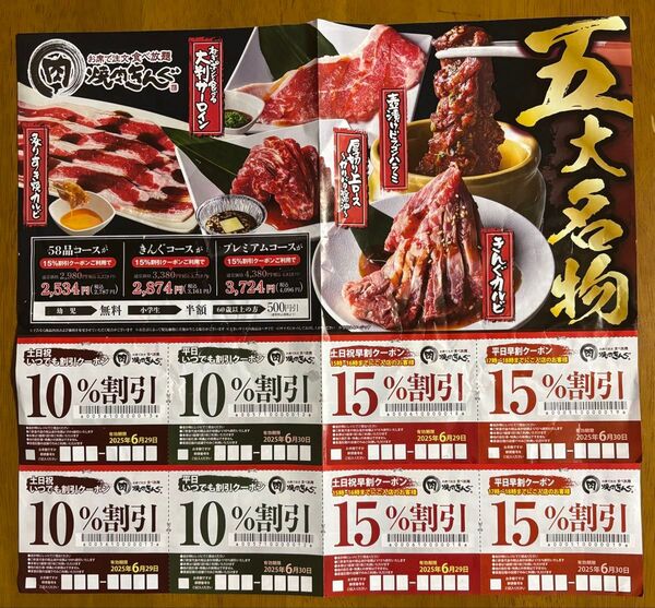 焼肉きんぐ 土日祝平日割引券 (2セット)