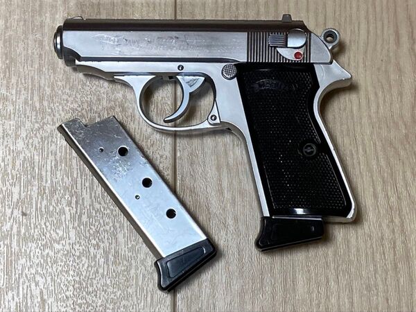 マルゼン 固定スライドガスガン ワルサー PPK/S オールシルバーモデル 予備マガジン付き