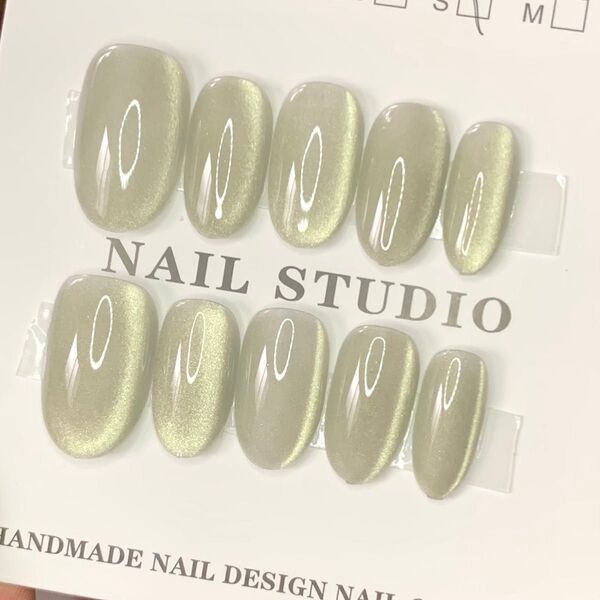 224 現品ネイルチップ Sサイズ 親指長さ19mm ハンドメイド ワンカラーマグネットうるうるツヤオフィスニュアンス奥行き