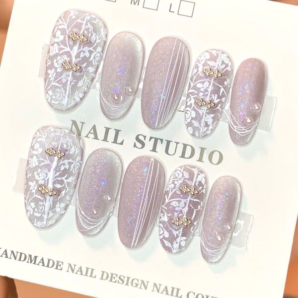 326 現品ネイルチップ Sサイズ 親指長さ23mm ハンドメイド 質感マットマグネットツヤチャイナ服風量産型地雷系サブカル