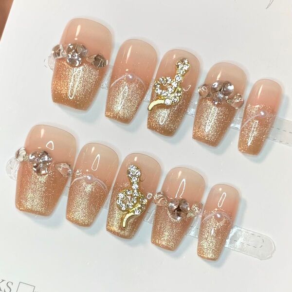 376 現品ネイルチップ XSサイズ 親指長さ20mm ハンドメイド マグネットうるツヤフレンチストーン量産型推しちゅるんサブカル