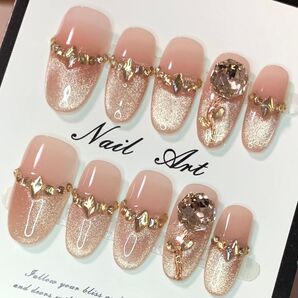 432 現品ネイルチップ Mサイズ 親指長さ25mm ハンドメイド マグネットうるツヤグラデストーンローズ量産型ちゅるん
