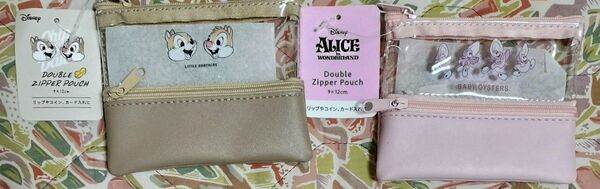 ディズニー ダブルジッパーポーチ チップとデール、アリス セット