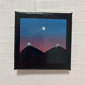 アクリル画 キャンバスアート 山と夜景 インテリア 原画 絵画 抽象画 卓上インテリア