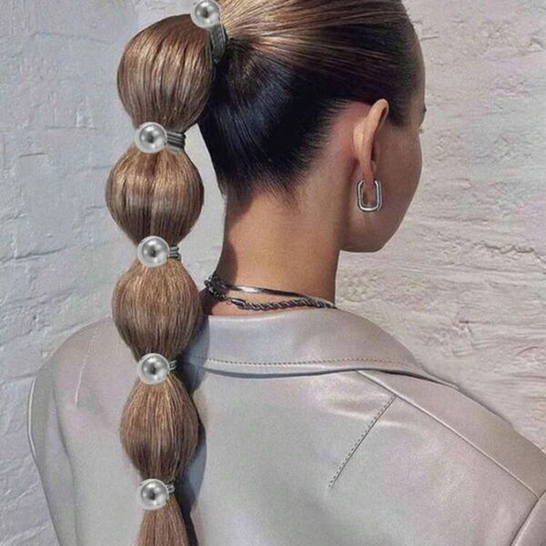 ※値下げ不可 シルバー ヘアアクセサリーセット 5点入り、Y2Kスタイル ポニーテールヘアタイ