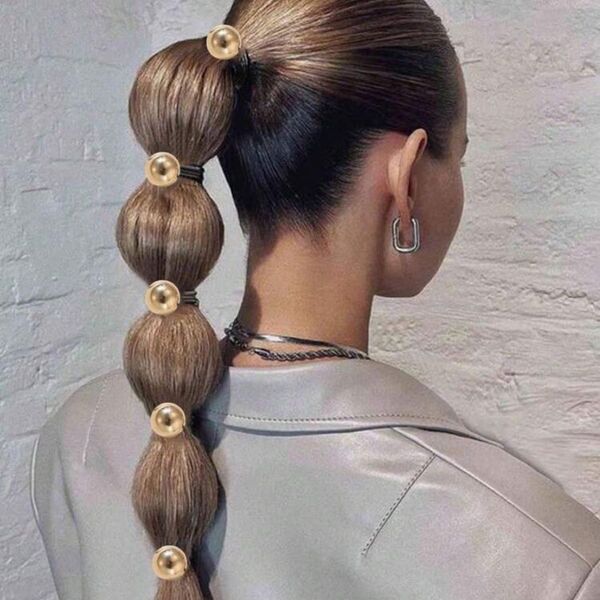 ※値下げ不可 ゴールド ヘアアクセサリー5点入り、Y2Kスタイル ポニーテールヘアタイ