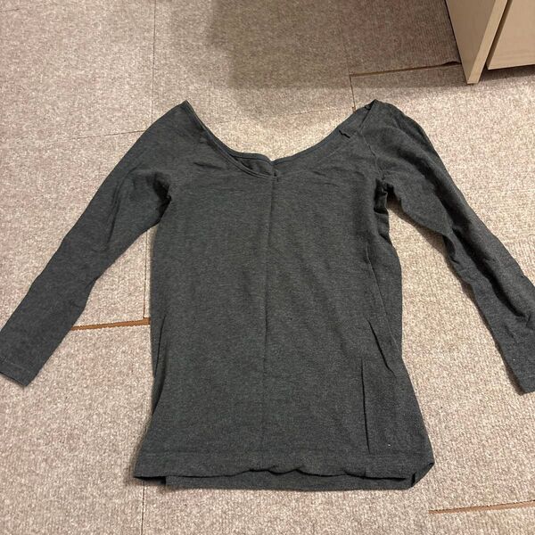 無印良品 綿であったか Vネック八分袖Tシャツ S